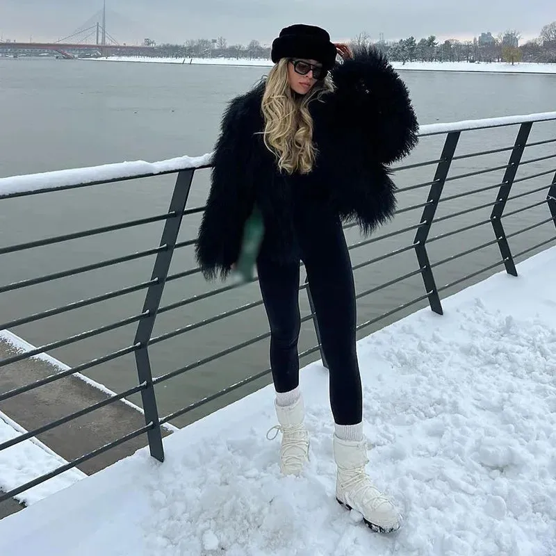 Luxury Fluffy Faux Fur Jacket Coat Women Oversize Long Sleeve Lapel Plush Overcoat 2024 Winter Chic Lady Thicken Warm Outwear