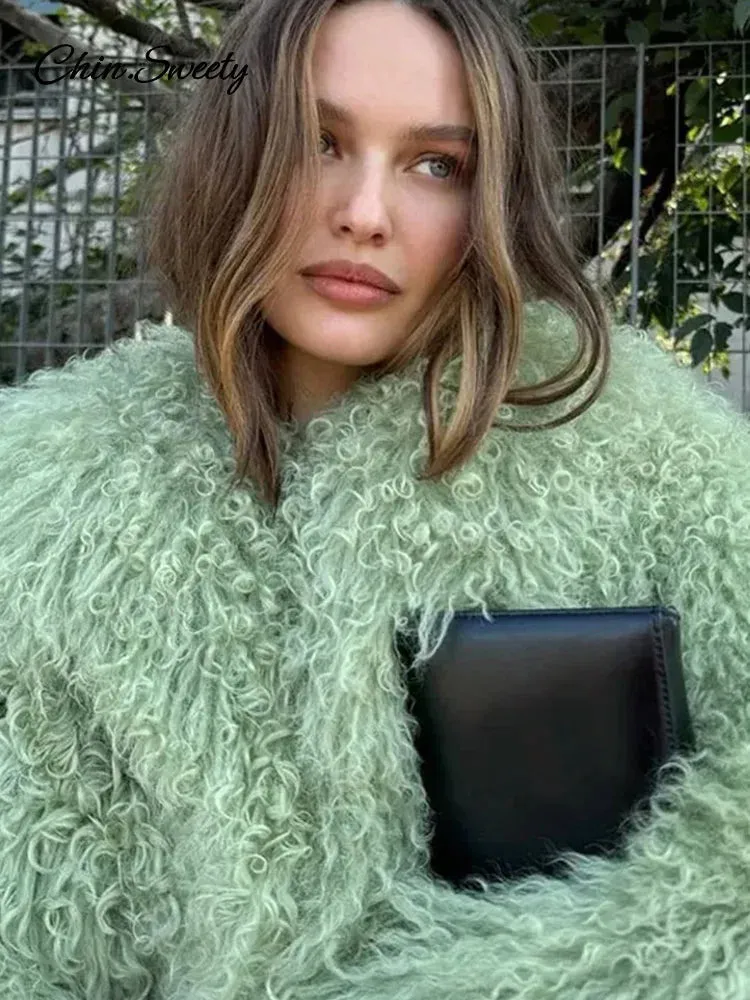 Luxury Fluffy Faux Fur Jacket Coat Women Oversize Long Sleeve Lapel Plush Overcoat 2024 Winter Chic Lady Thicken Warm Outwear