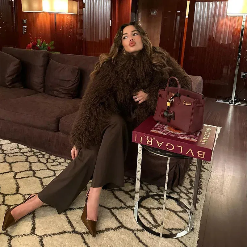 Luxury Fluffy Faux Fur Jacket Coat Women Oversize Long Sleeve Lapel Plush Overcoat 2024 Winter Chic Lady Thicken Warm Outwear