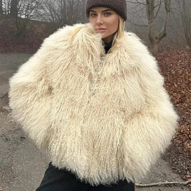 Luxury Fluffy Faux Fur Jacket Coat Women Oversize Long Sleeve Lapel Plush Overcoat 2024 Winter Chic Lady Thicken Warm Outwear