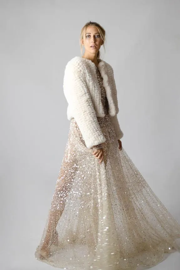 Macie Faux Jacket Long Sleeve in Pearl