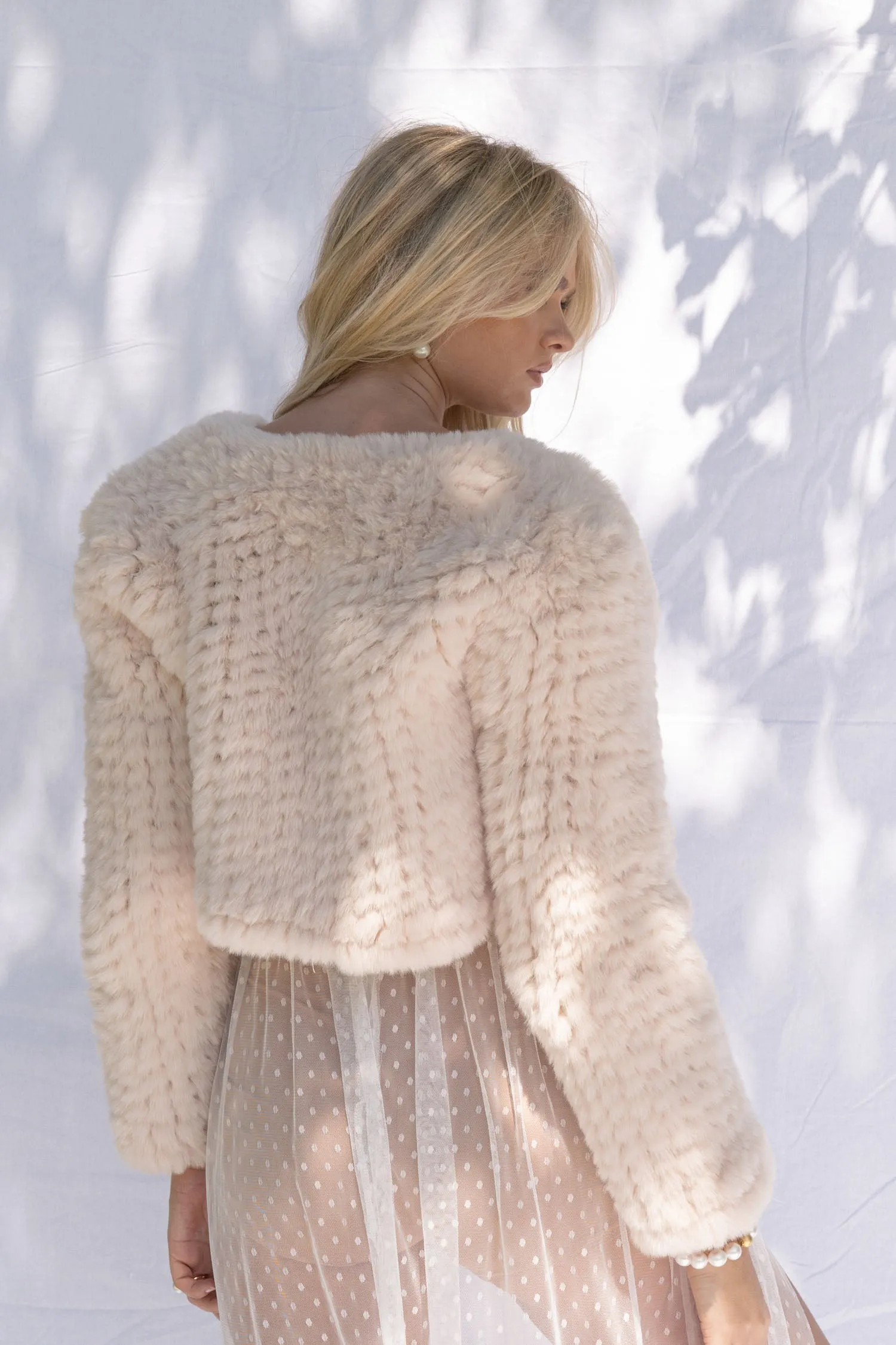 Macie Faux Jacket Long Sleeve in Pearl