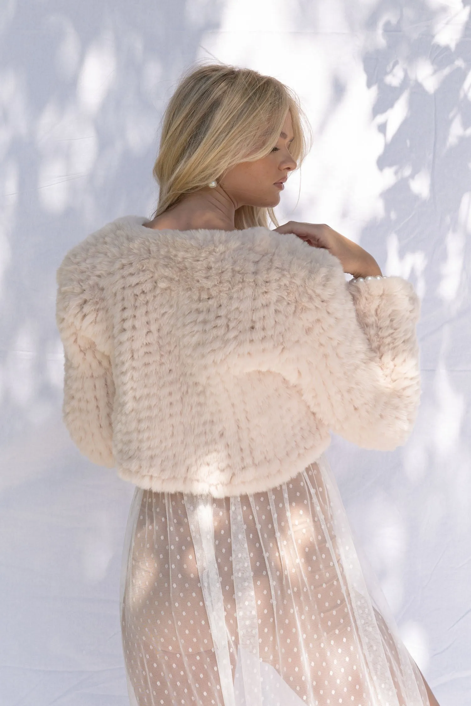 Macie Faux Jacket Long Sleeve in Pearl