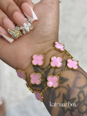 MARBLE STONE CLOVER LINK BRACELET | PINK