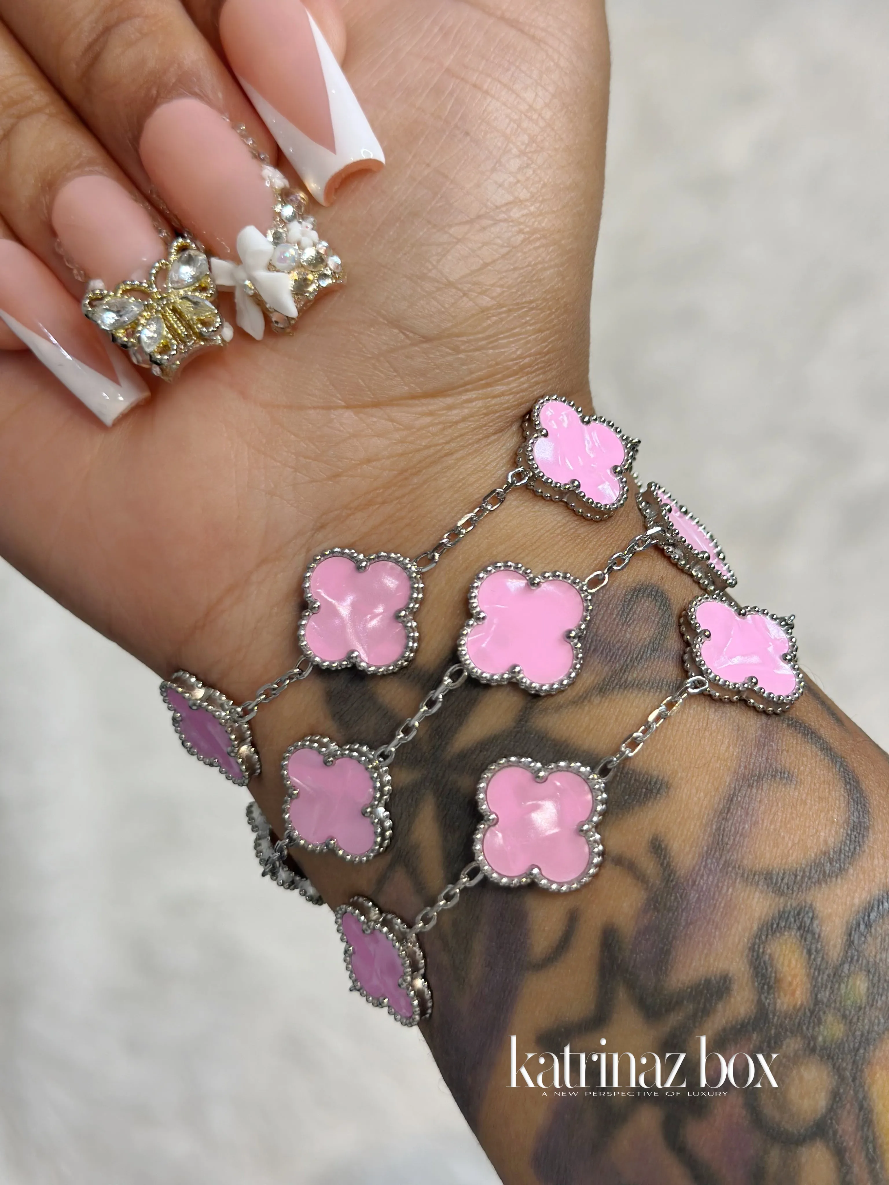 MARBLE STONE CLOVER LINK BRACELET | PINK
