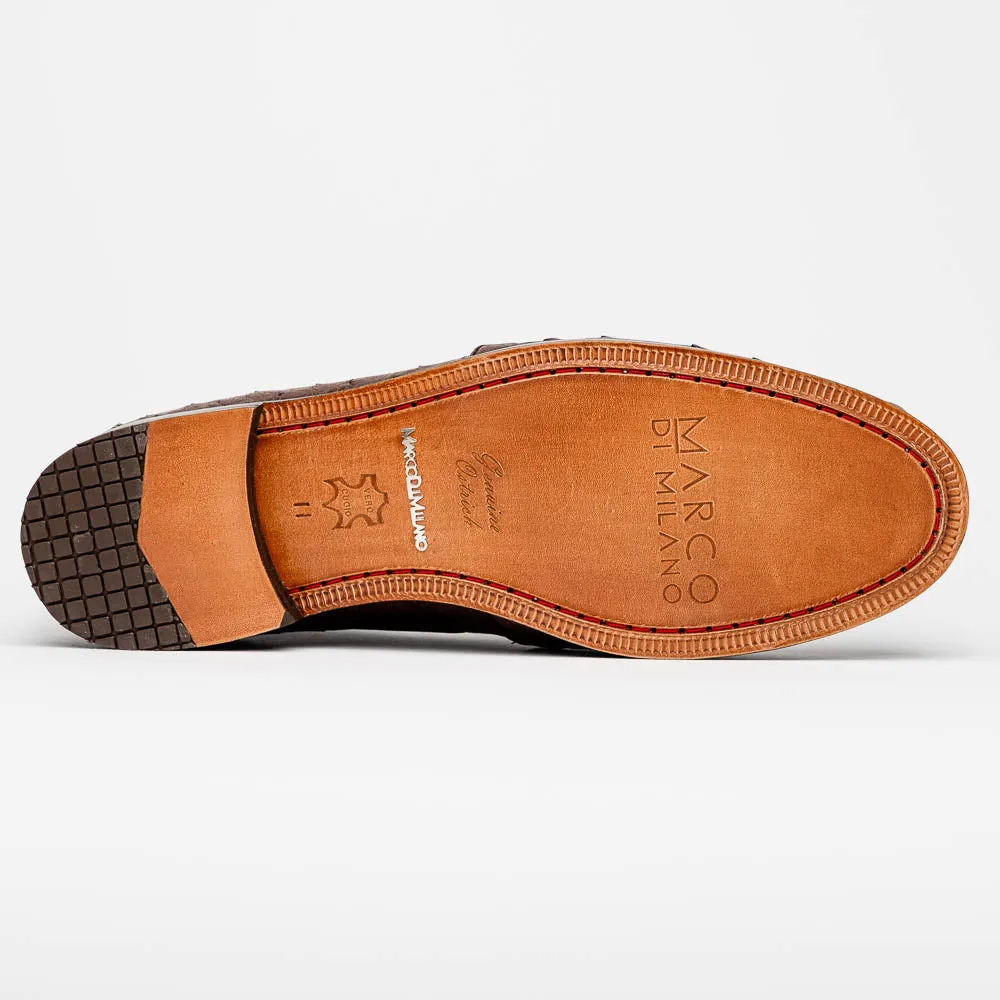 Marco Di Milano Aubiere Brown Ostrich Quill Tassel Loafers