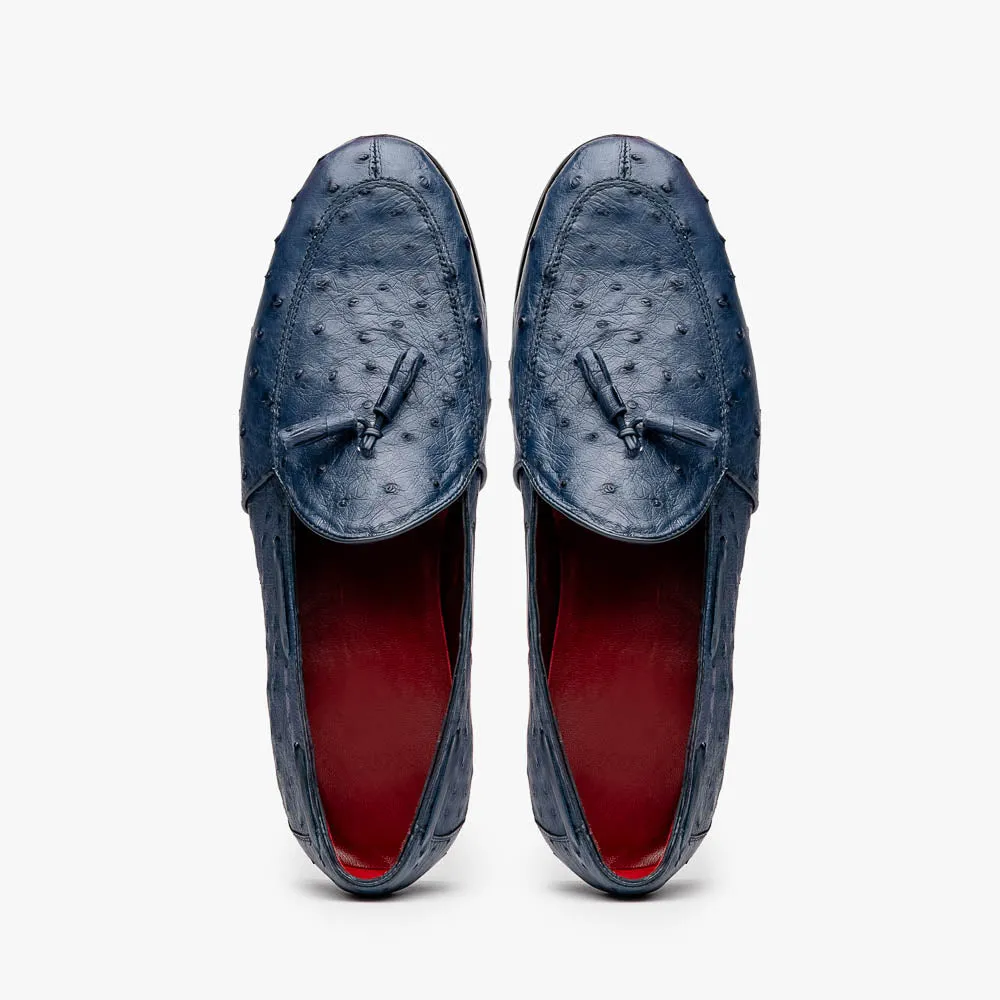 Marco Di Milano Aubiere Navy Blue Ostrich Quill Tassel Loafers