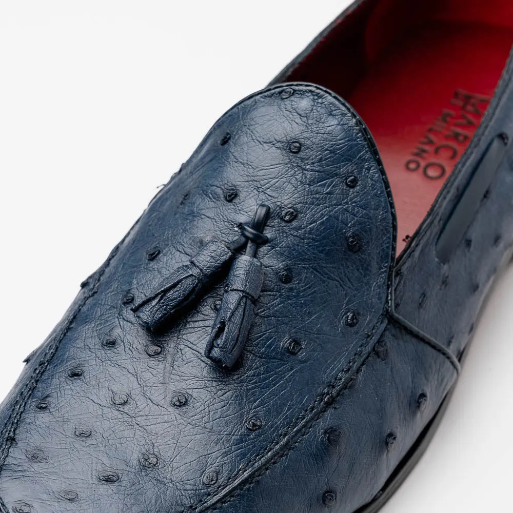 Marco Di Milano Aubiere Navy Blue Ostrich Quill Tassel Loafers