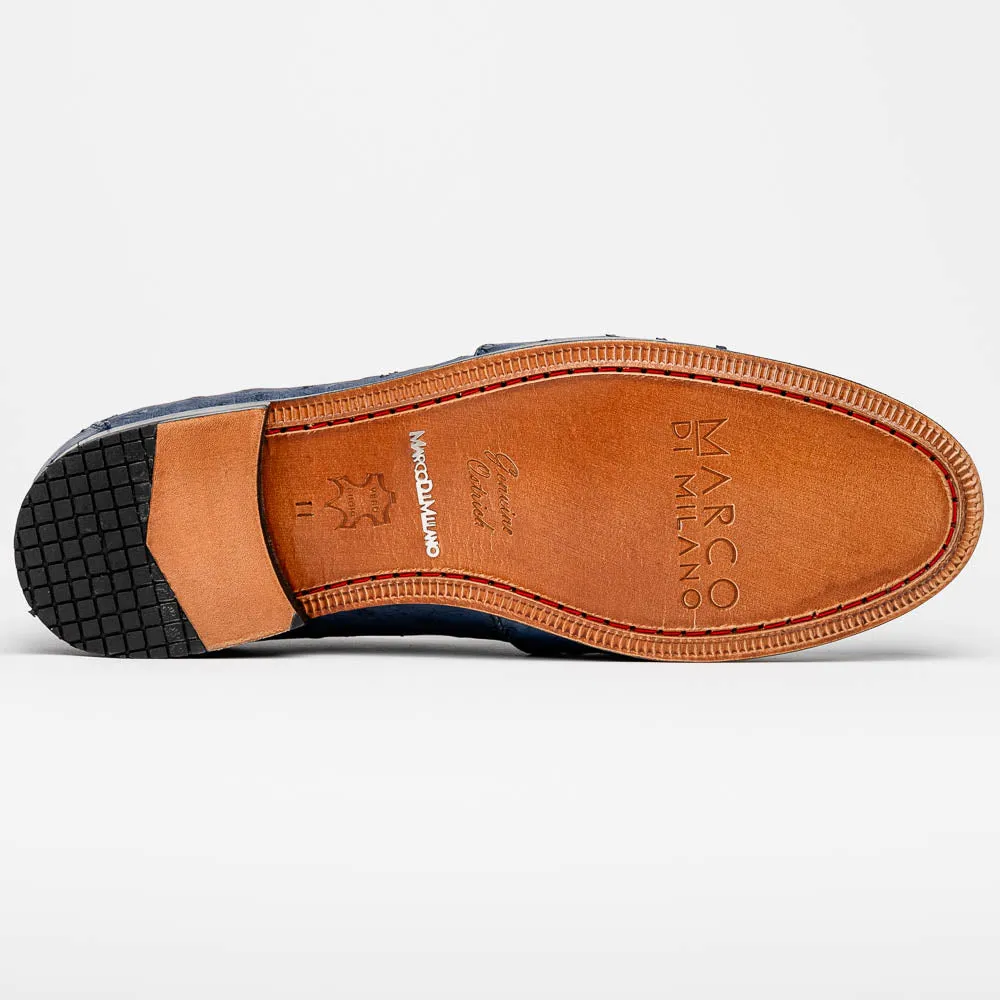 Marco Di Milano Aubiere Navy Blue Ostrich Quill Tassel Loafers