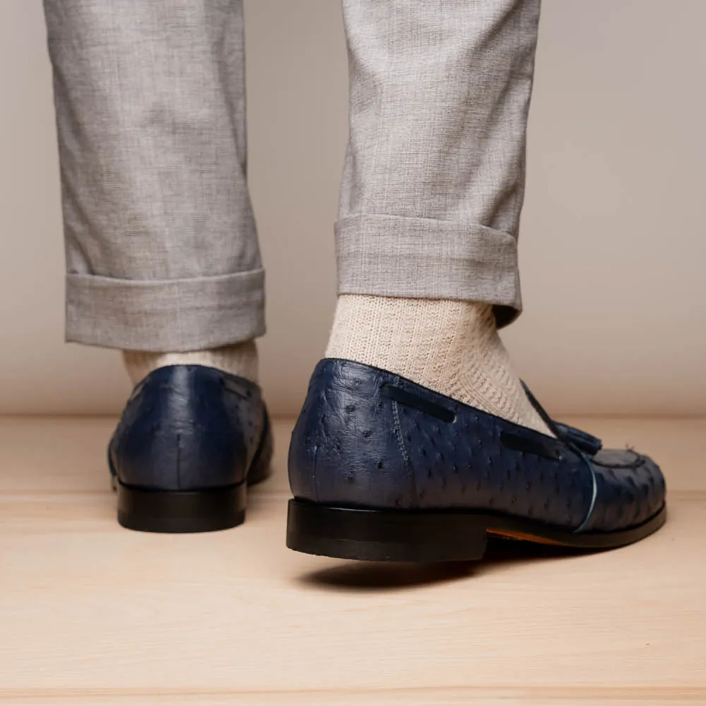 Marco Di Milano Aubiere Navy Blue Ostrich Quill Tassel Loafers