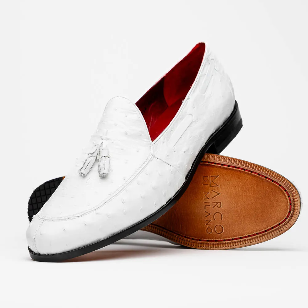 Marco Di Milano Aubiere White Ostrich Quill Tassel Loafers