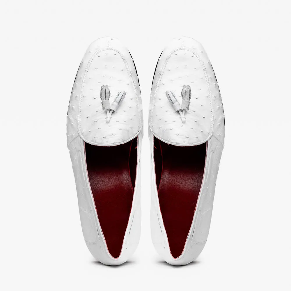 Marco Di Milano Aubiere White Ostrich Quill Tassel Loafers