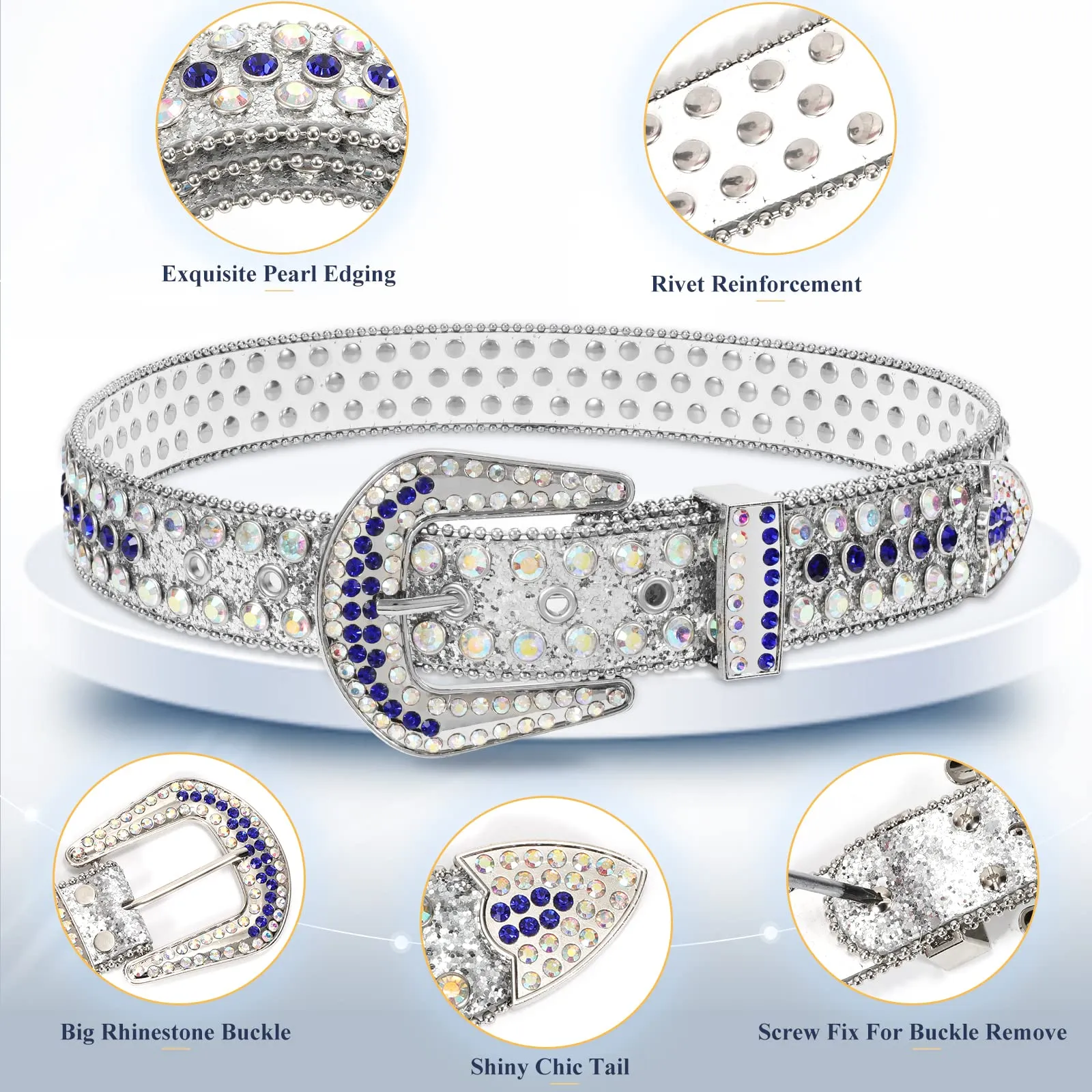 Men Women Fashion Rhinestone Belt SUOSDEY Western Cowgirl Bling Studded Design Leather Diamond Belt for Jeans Dress