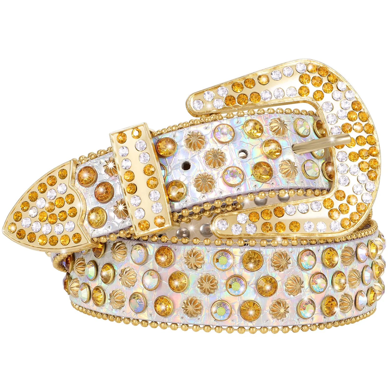 Men Women Fashion Rhinestone Belt SUOSDEY Western Cowgirl Bling Studded Design Leather Diamond Belt for Jeans Dress