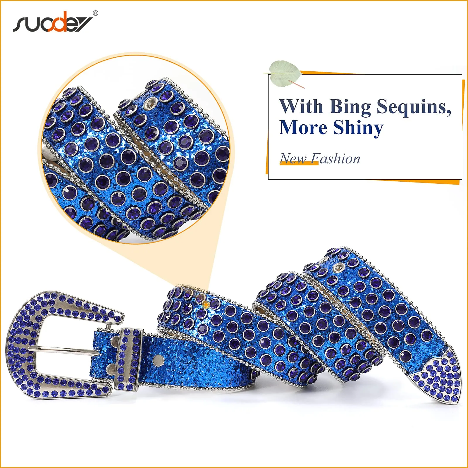 Men Women Fashion Rhinestone Belt SUOSDEY Western Cowgirl Bling Studded Design Leather Diamond Belt for Jeans Dress