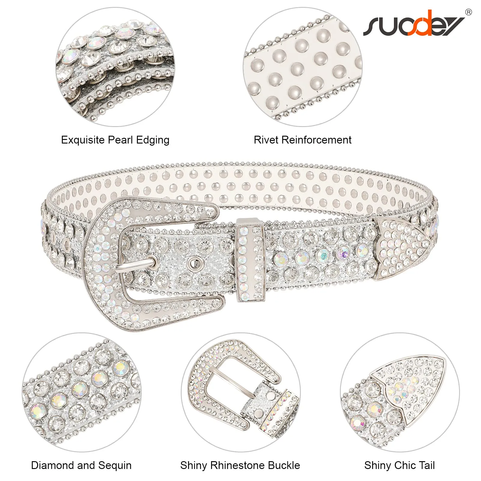 Men Women Fashion Rhinestone Belt SUOSDEY Western Cowgirl Bling Studded Design Leather Diamond Belt for Jeans Dress