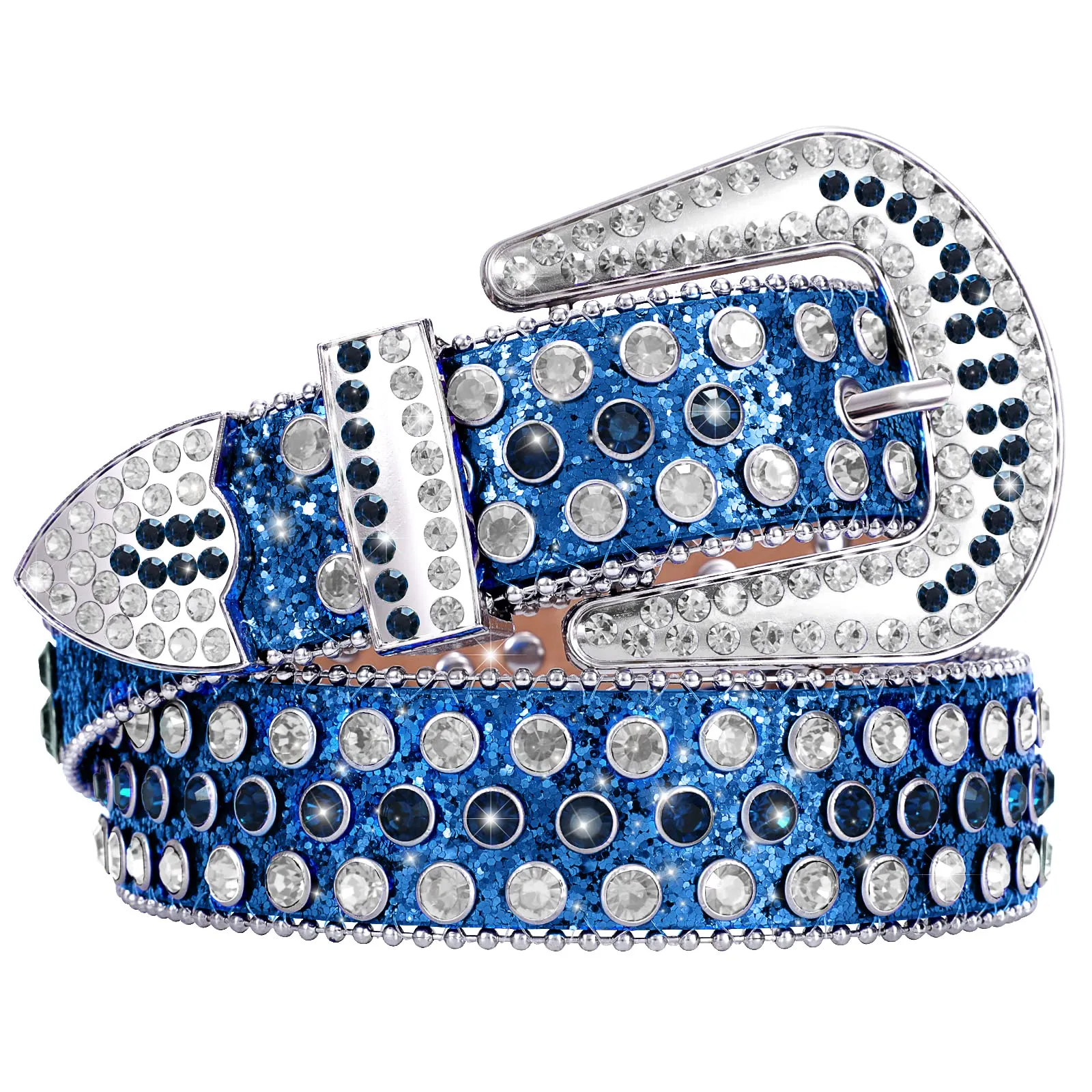 Men Women Fashion Rhinestone Belt SUOSDEY Western Cowgirl Bling Studded Design Leather Diamond Belt for Jeans Dress