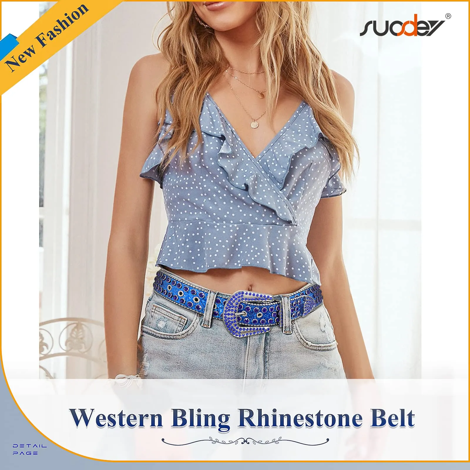 Men Women Fashion Rhinestone Belt SUOSDEY Western Cowgirl Bling Studded Design Leather Diamond Belt for Jeans Dress