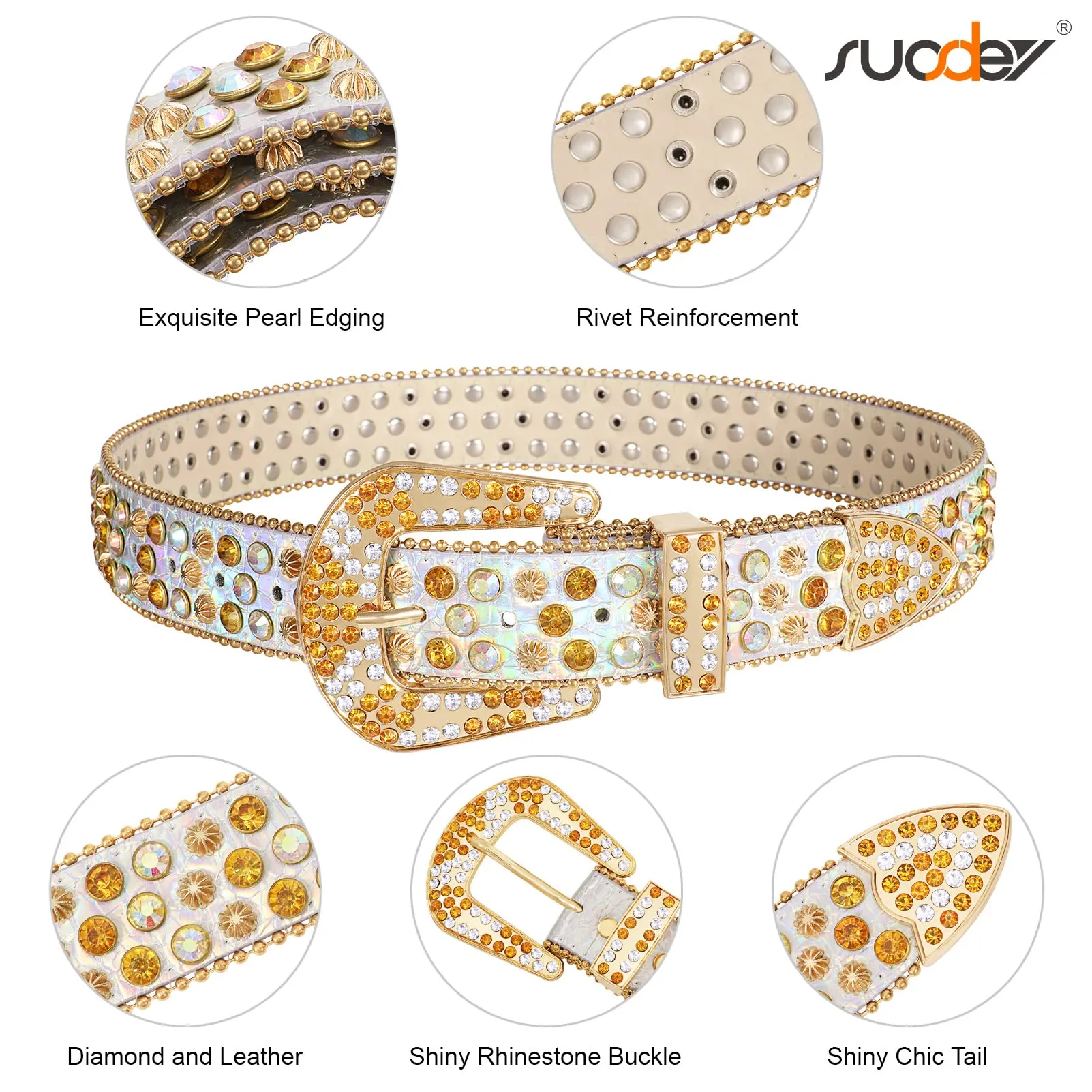 Men Women Fashion Rhinestone Belt SUOSDEY Western Cowgirl Bling Studded Design Leather Diamond Belt for Jeans Dress