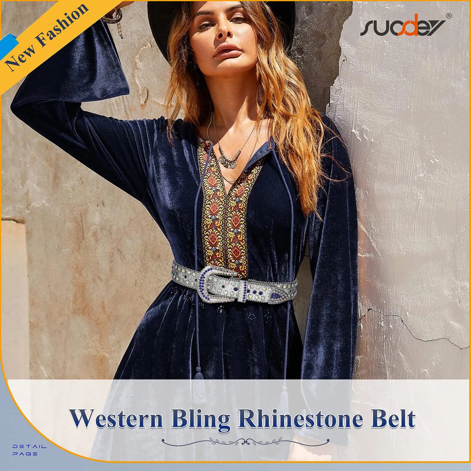Men Women Fashion Rhinestone Belt SUOSDEY Western Cowgirl Bling Studded Design Leather Diamond Belt for Jeans Dress