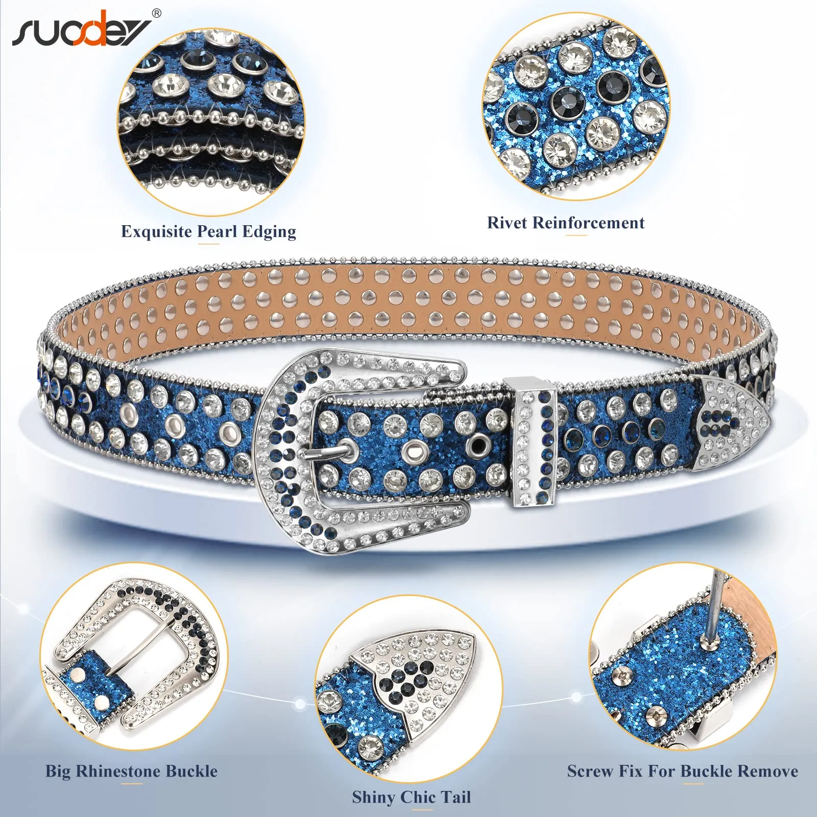 Men Women Fashion Rhinestone Belt SUOSDEY Western Cowgirl Bling Studded Design Leather Diamond Belt for Jeans Dress