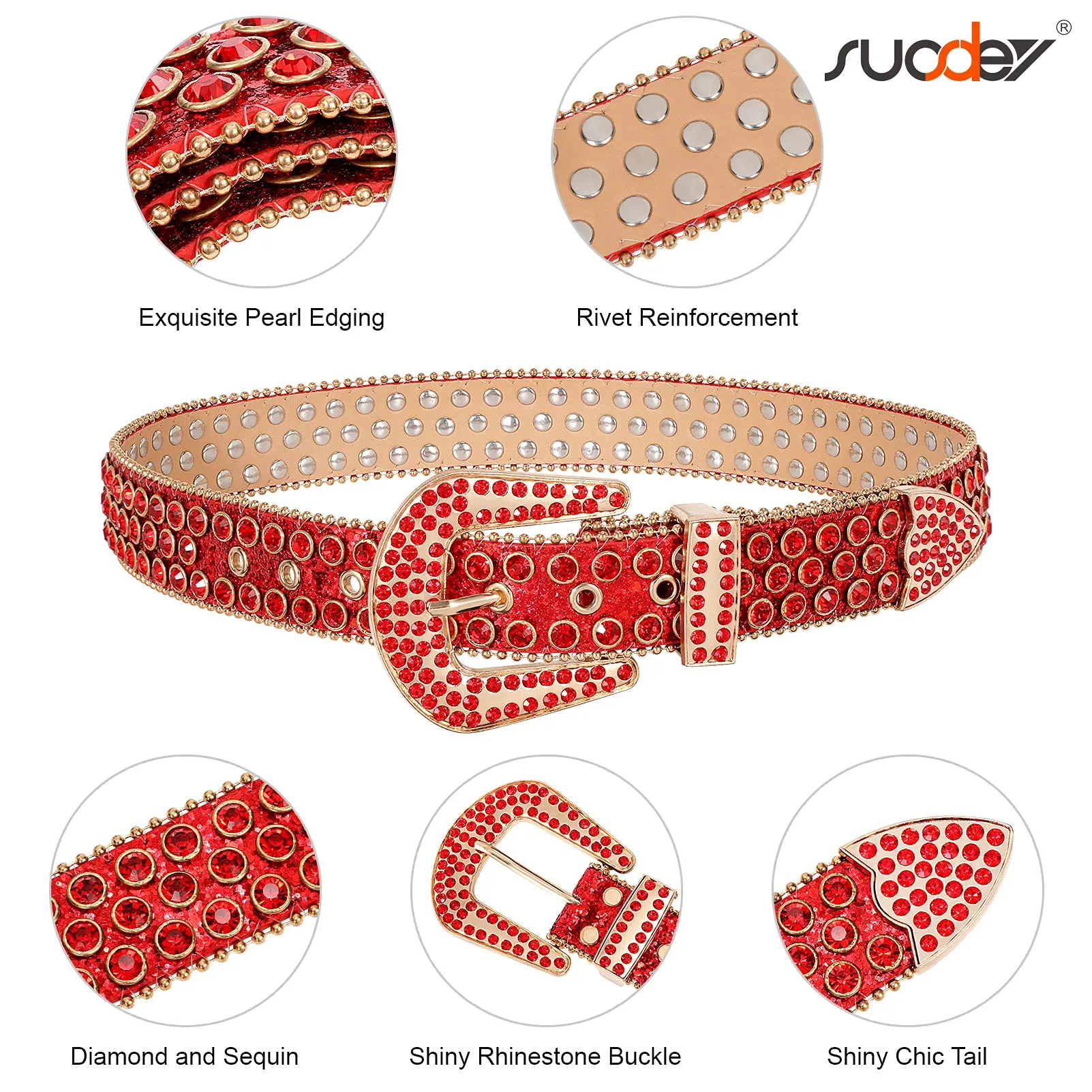 Men Women Fashion Rhinestone Belt SUOSDEY Western Cowgirl Bling Studded Design Leather Diamond Belt for Jeans Dress