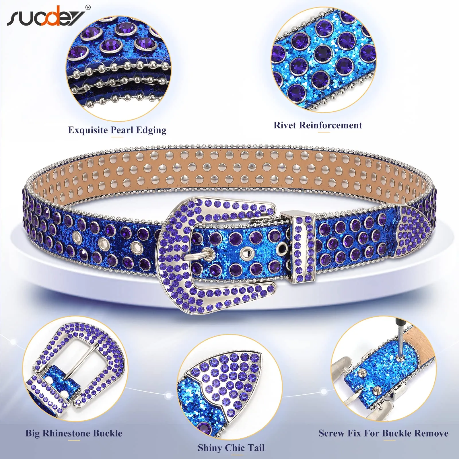 Men Women Fashion Rhinestone Belt SUOSDEY Western Cowgirl Bling Studded Design Leather Diamond Belt for Jeans Dress