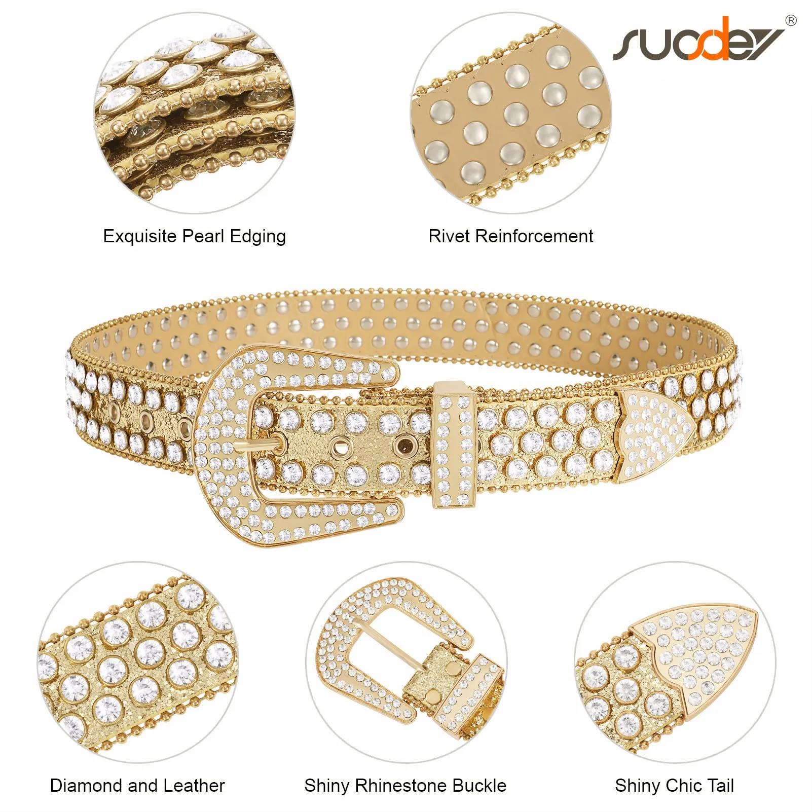 Men Women Fashion Rhinestone Belt SUOSDEY Western Cowgirl Bling Studded Design Leather Diamond Belt for Jeans Dress