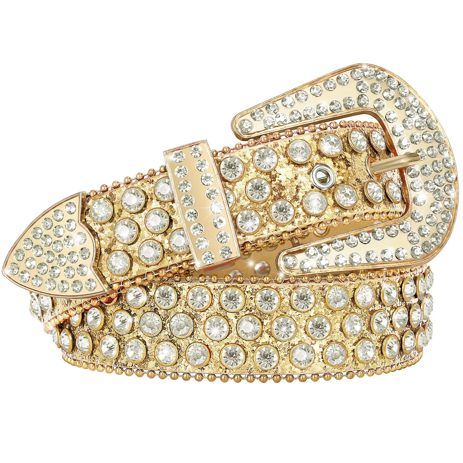 Men Women Fashion Rhinestone Belt SUOSDEY Western Cowgirl Bling Studded Design Leather Diamond Belt for Jeans Dress