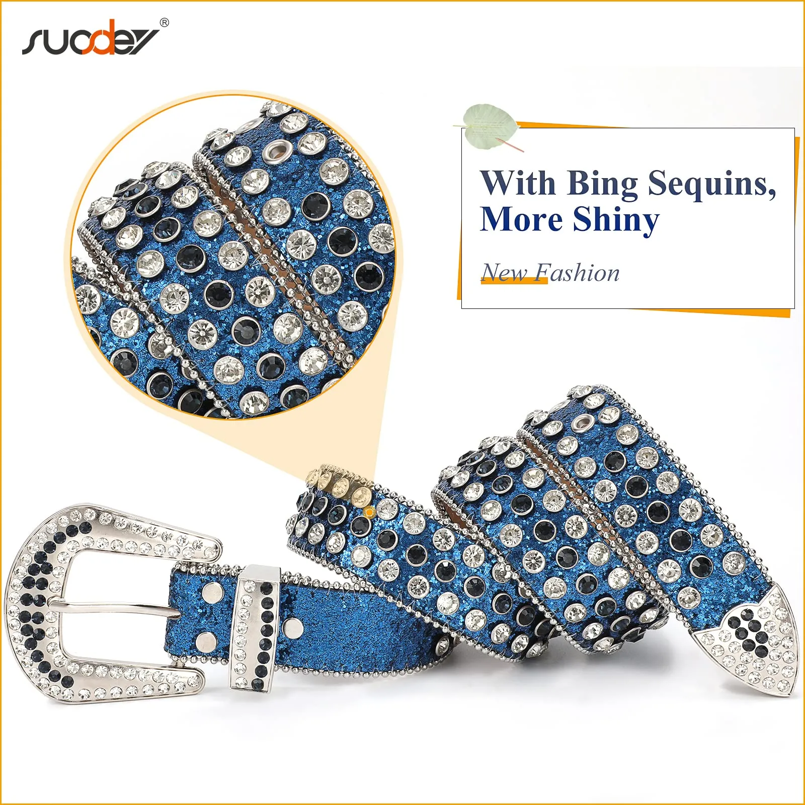 Men Women Fashion Rhinestone Belt SUOSDEY Western Cowgirl Bling Studded Design Leather Diamond Belt for Jeans Dress