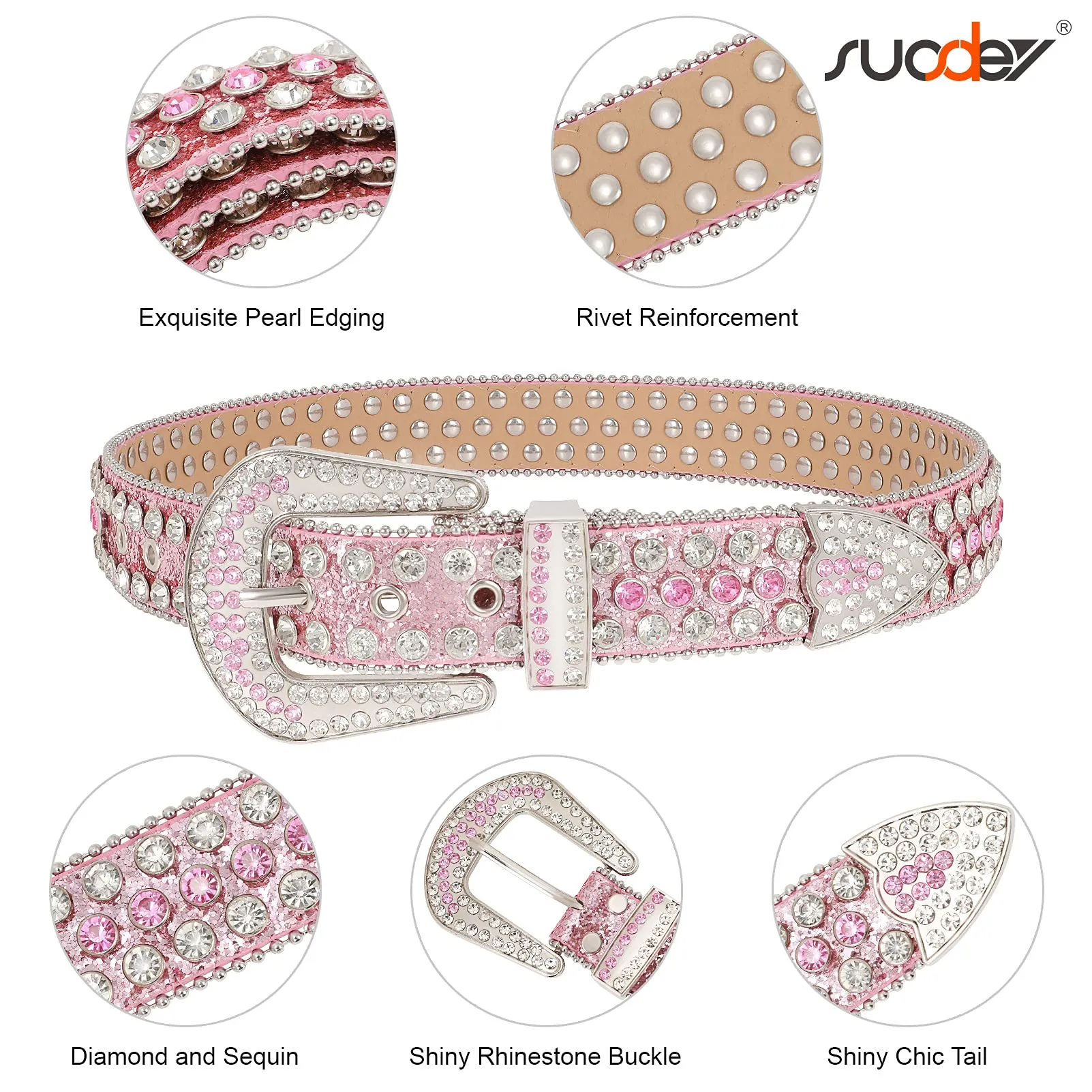 Men Women Fashion Rhinestone Belt SUOSDEY Western Cowgirl Bling Studded Design Leather Diamond Belt for Jeans Dress