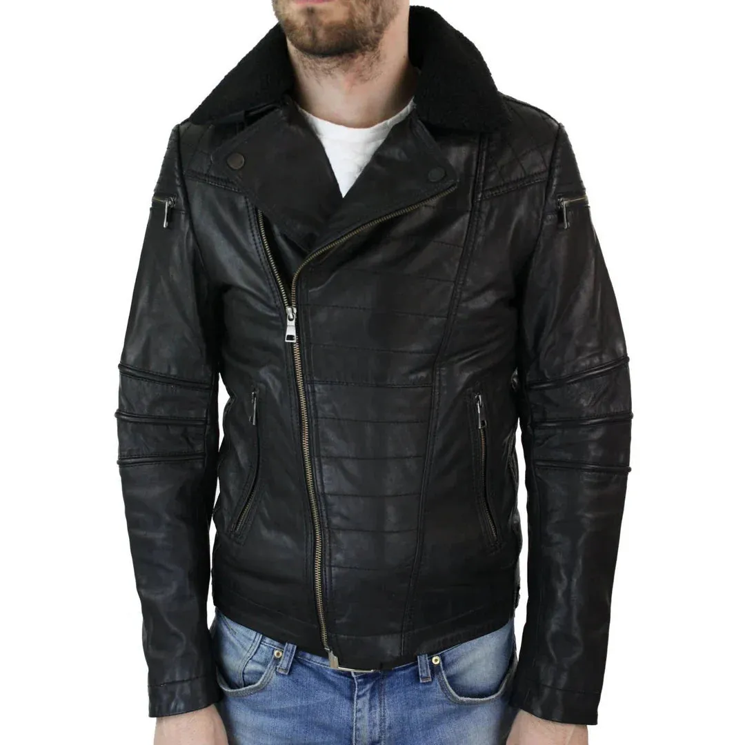 Men's Biker Pilot Motorcycle Jacket Cross Zip Leather - Leather Jackets