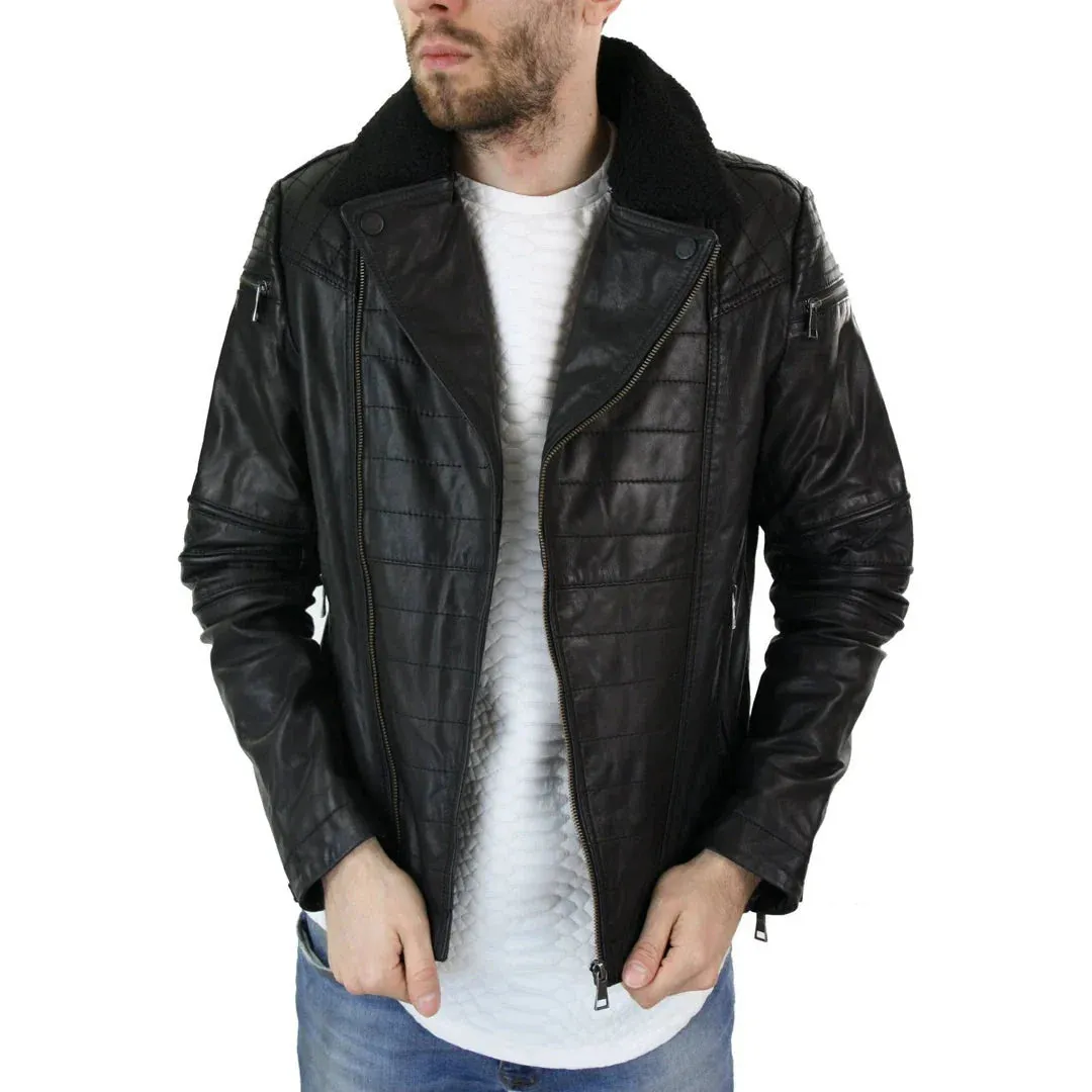 Men's Biker Pilot Motorcycle Jacket Cross Zip Leather - Leather Jackets