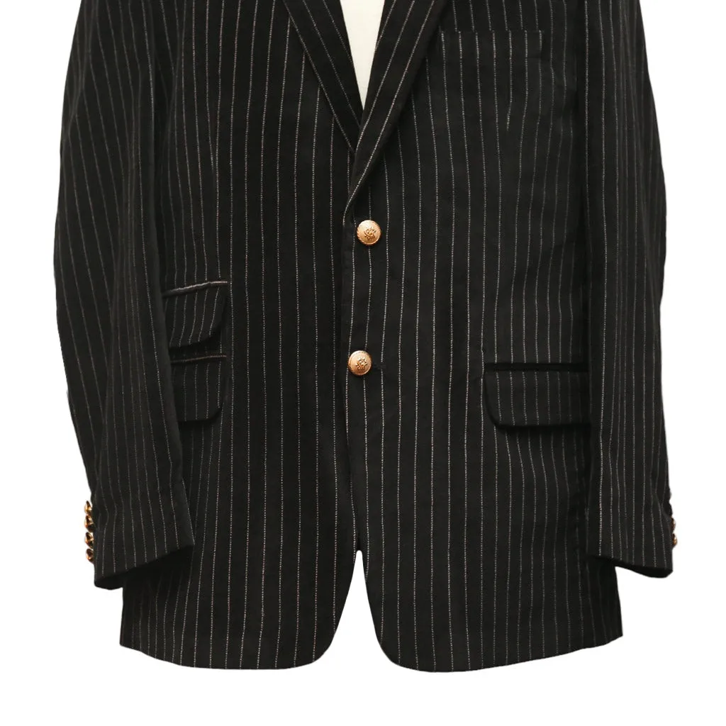 Mens Blazer Black Pinstripe Velvet Handmade Dress Formal Suit Jacket Wedding Sport Coat 44R