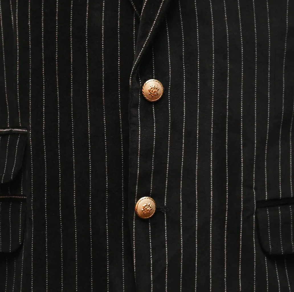 Mens Blazer Black Pinstripe Velvet Handmade Dress Formal Suit Jacket Wedding Sport Coat 44R