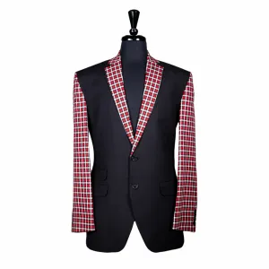 Men's Blazer Black Red Plaid Check Wool Formal Tuxedo Jacket Sport Coat 40R