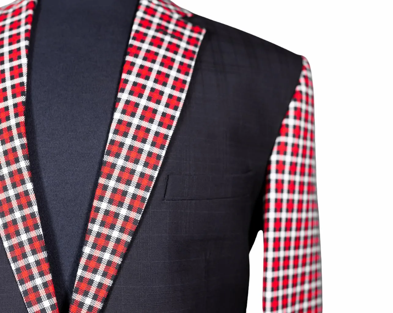 Men's Blazer Black Red Plaid Check Wool Formal Tuxedo Jacket Sport Coat 40R