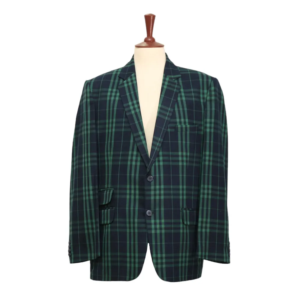 Mens Blazer Blue Green Plaid Check Wool Handmade Dress Formal Suit Jacket Sport Coat 46R