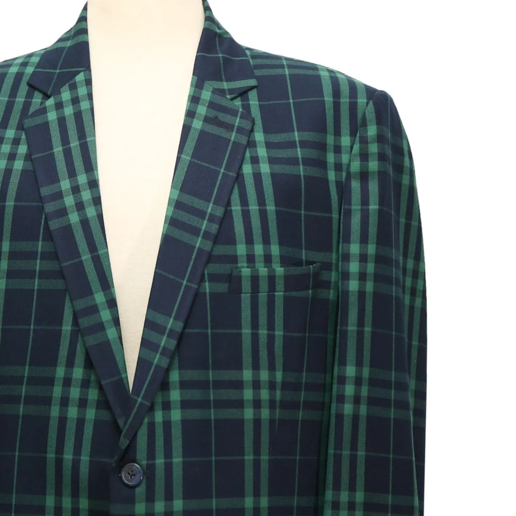 Mens Blazer Blue Green Plaid Check Wool Handmade Dress Formal Suit Jacket Sport Coat 46R