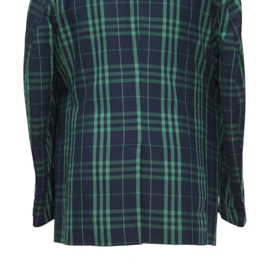 Mens Blazer Blue Green Plaid Check Wool Handmade Dress Formal Suit Jacket Sport Coat 46R