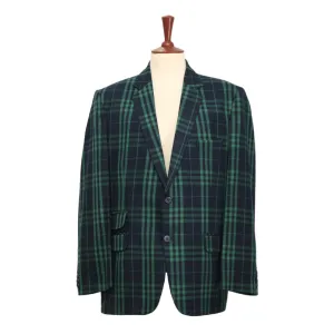 Mens Blazer Blue Green Plaid Check Wool Handmade Dress Formal Suit Jacket Sport Coat 46R