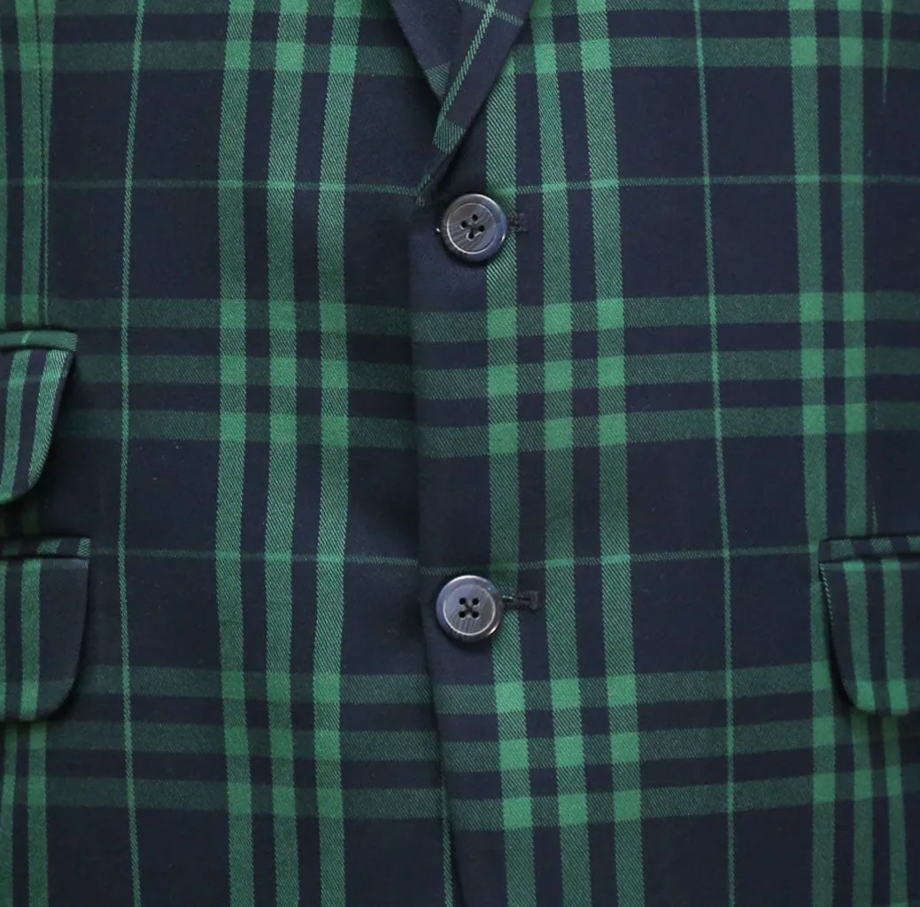 Mens Blazer Blue Green Plaid Check Wool Handmade Dress Formal Suit Jacket Sport Coat 46R