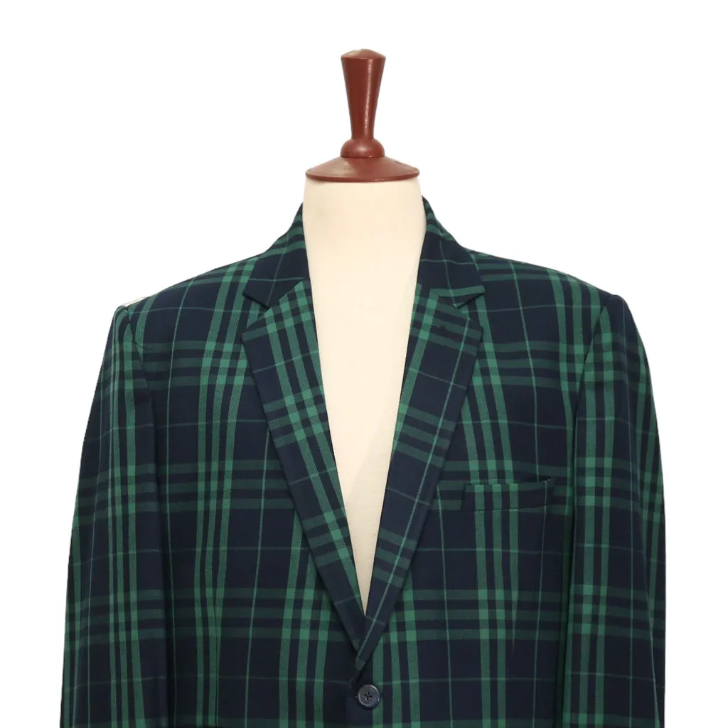 Mens Blazer Blue Green Plaid Check Wool Handmade Dress Formal Suit Jacket Sport Coat 46R