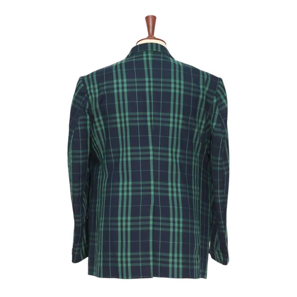 Mens Blazer Blue Green Plaid Check Wool Handmade Dress Formal Suit Jacket Sport Coat 46R