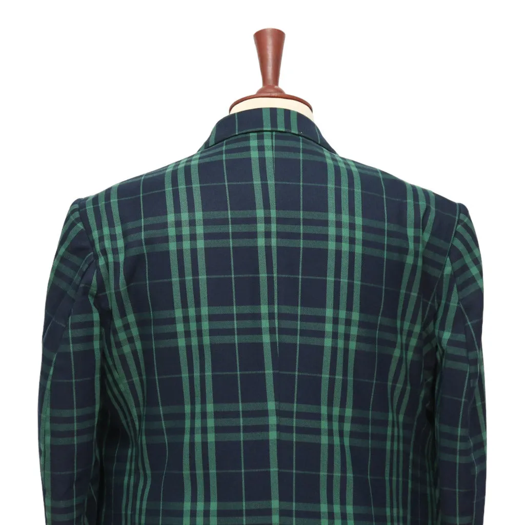 Mens Blazer Blue Green Plaid Check Wool Handmade Dress Formal Suit Jacket Sport Coat 46R