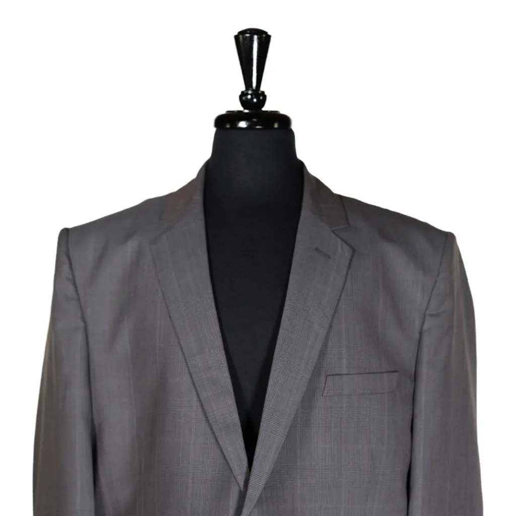 Men's Blazer Gray Plaid Check Formal Jacket Sport Coat (46R)