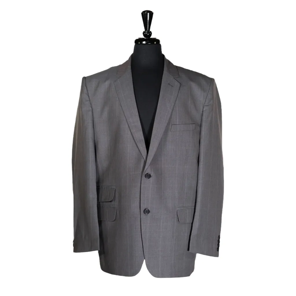 Men's Blazer Gray Plaid Check Formal Jacket Sport Coat (46R)