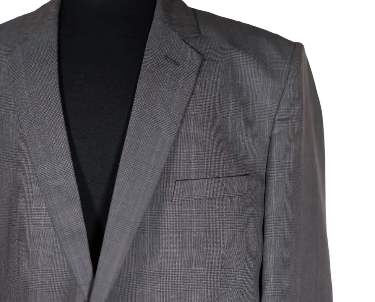 Men's Blazer Gray Plaid Check Formal Jacket Sport Coat (46R)