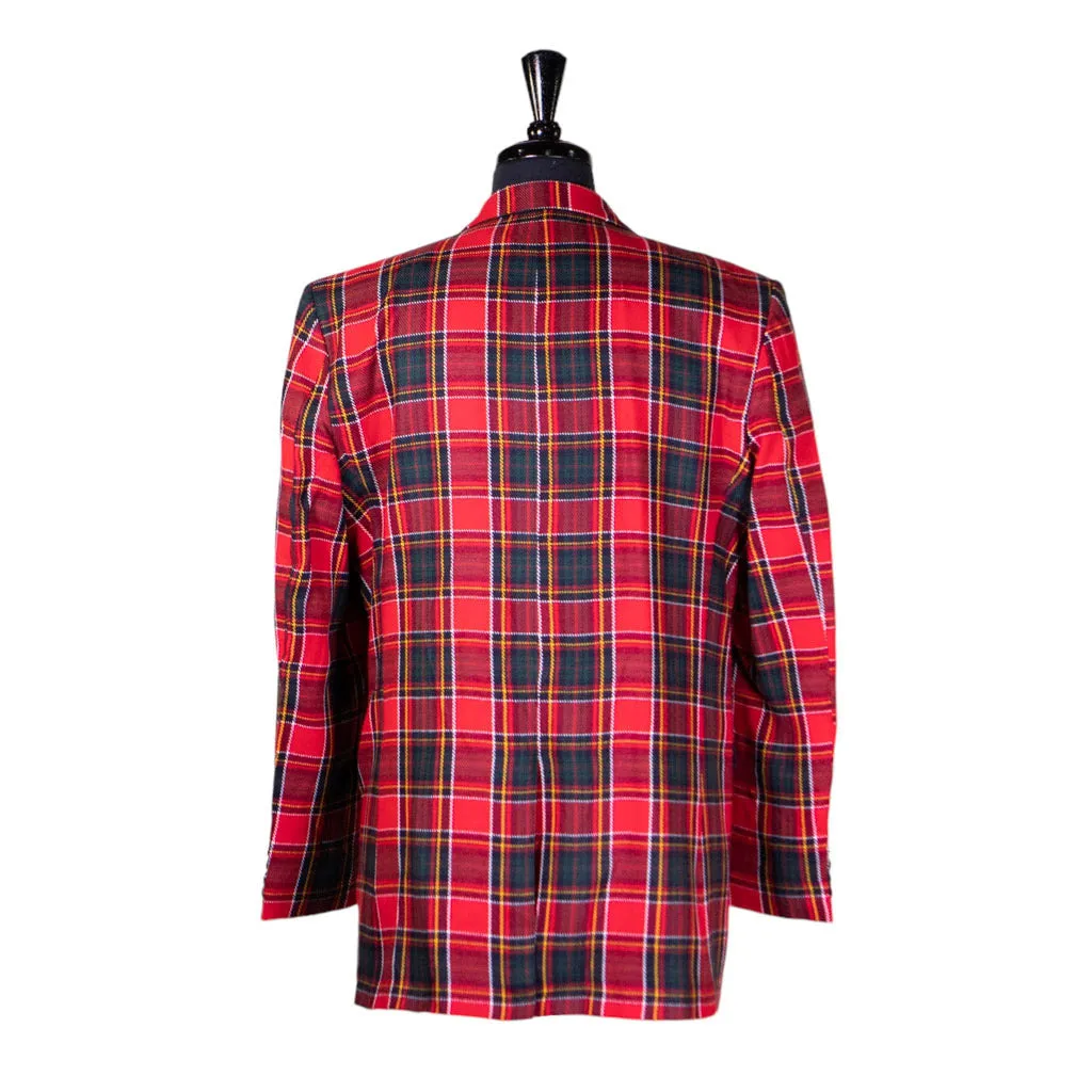 Mens Blazer Red Green Tartan Plaid Wool Dress Formal Suit Jacket Wedding Sport Coat 42R