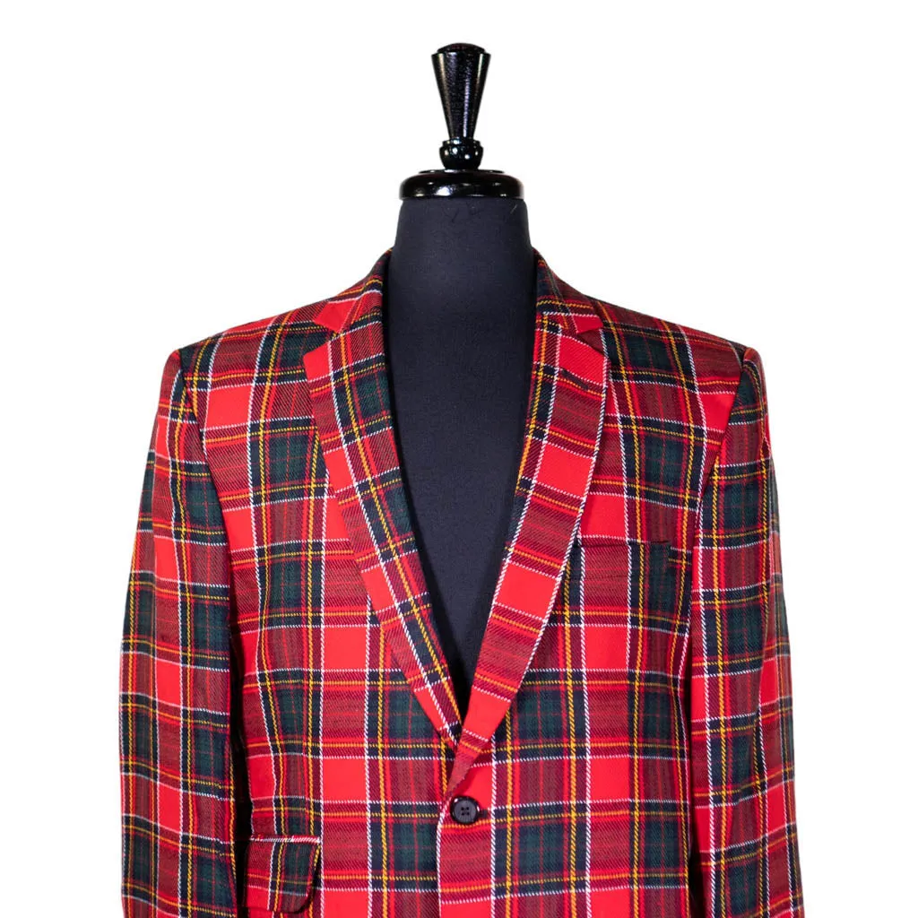 Mens Blazer Red Green Tartan Plaid Wool Dress Formal Suit Jacket Wedding Sport Coat 42R